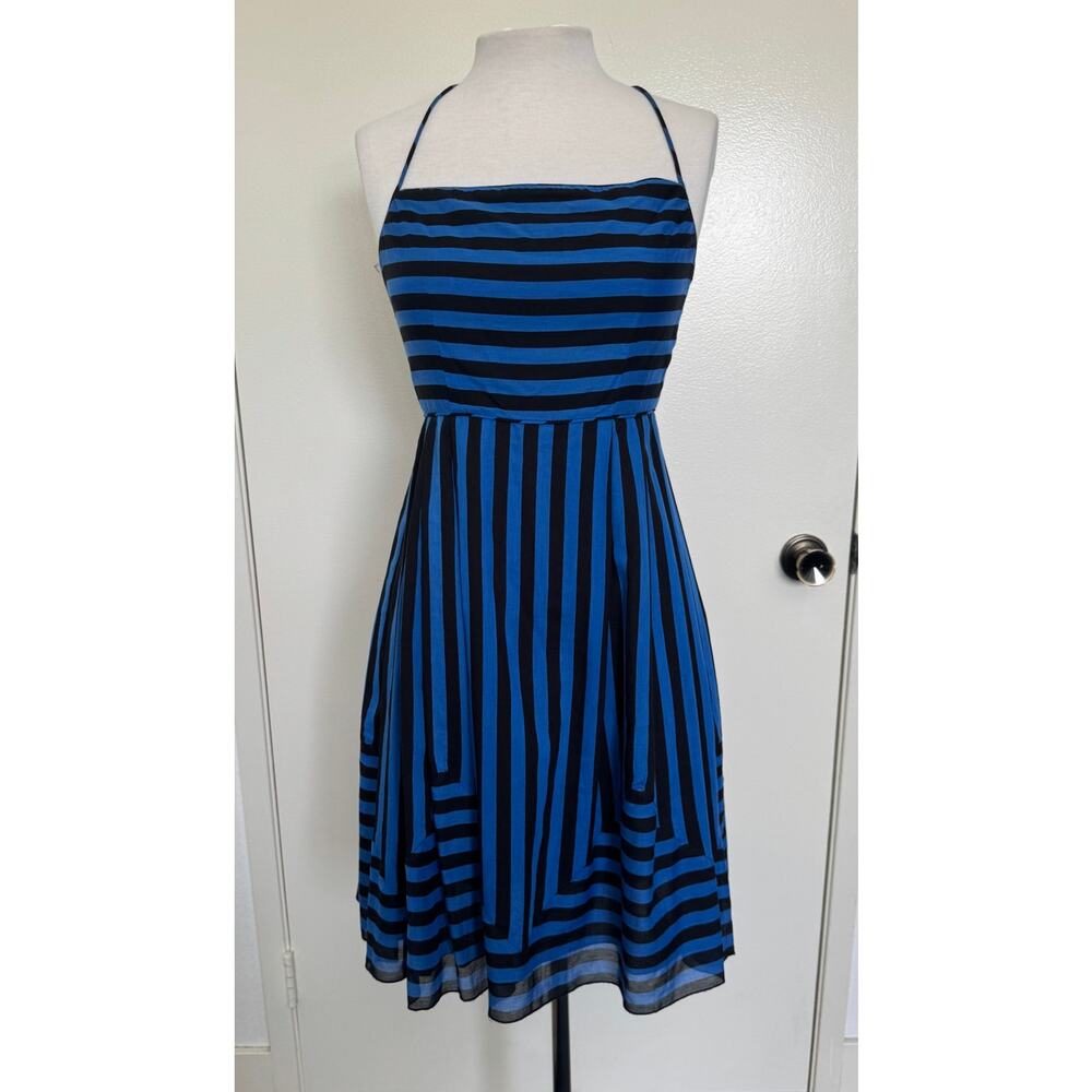 Anna Sui for Anthropologie Black Blue Stripe Fit and Flare Dress Size 0